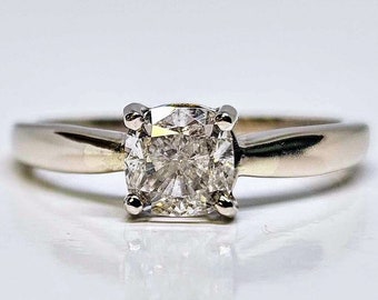 14K White Gold 1.02 CT Cushion Shaped Natural Diamond Ring