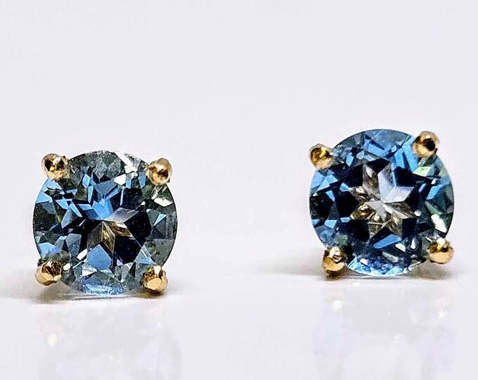 14K Yellow Gold Blue Topaz Stud Earrings