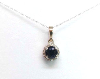 Sterling Silver And Diamond Sapphire Pendant