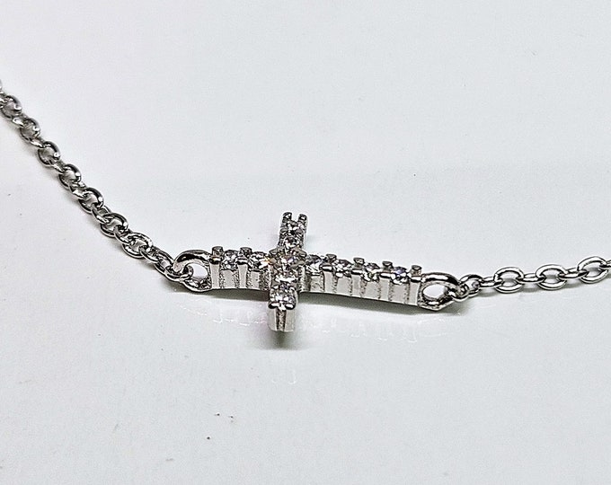 Sterling Silver Cubic Zirconia Cross Bracelet
