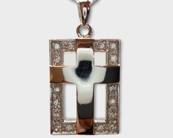Men's Silver Cross Necklace With CZ Stones