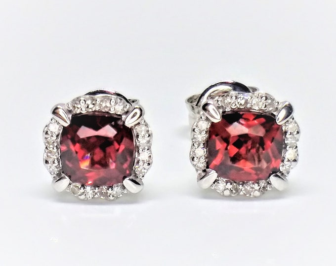 14k White Gold Garnet And diamond Earrings