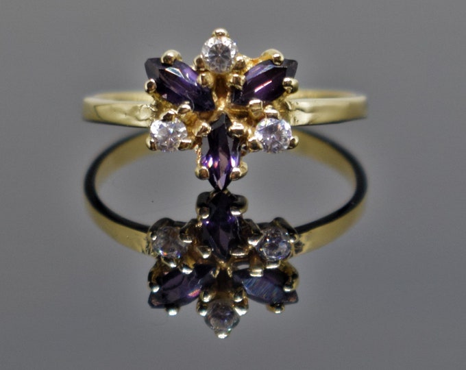 14k yellow gold amethyst and white sapphire ring