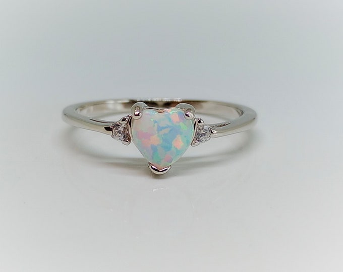 Sterling Silver Heart Shaped Opal Ring