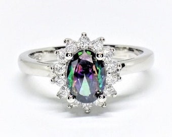 Sterling Silver Mystic Topaz Halo Ring