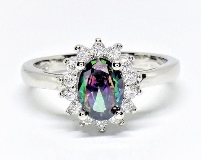 Sterling Silver Morganite & White Topaz Halo Ring - Octagon Shape, Gift For Women - View #10