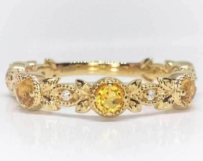 Yellow Gold Citrine And Diamond Leaf Ring