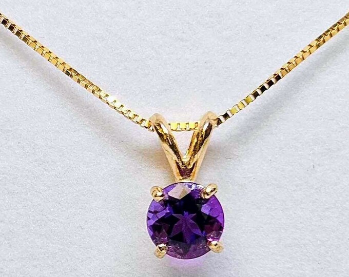 14k Yellow Gold Natural Amethyst Pendant and Box-Chain