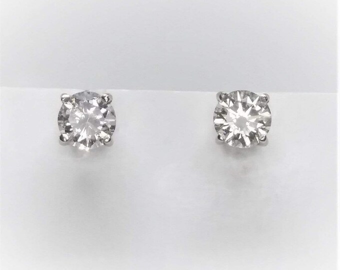 0.50 TCW SI Clarity 14k White Gold Screw Back Diamond Stud Earrings