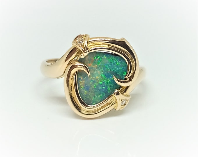 14k Yellow Gold Natural Boulder Opal Ring