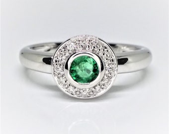 14k Gold Emerald And Diamond Halo Ring