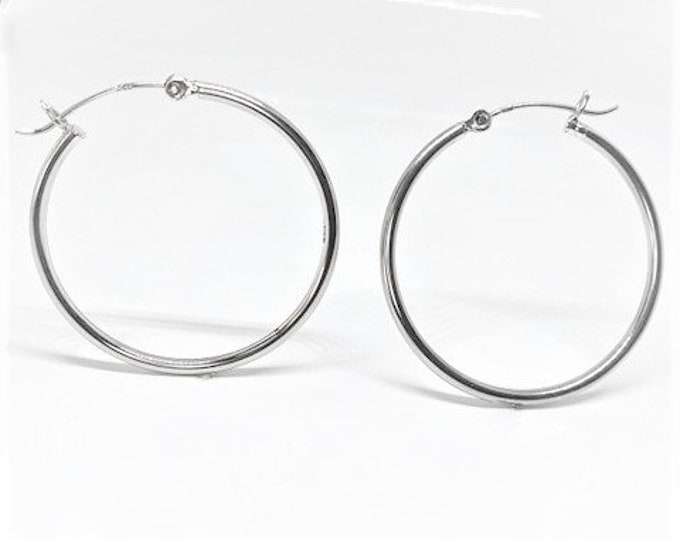 925 Sterling Silver One And A Half Inch Hoop Earrings