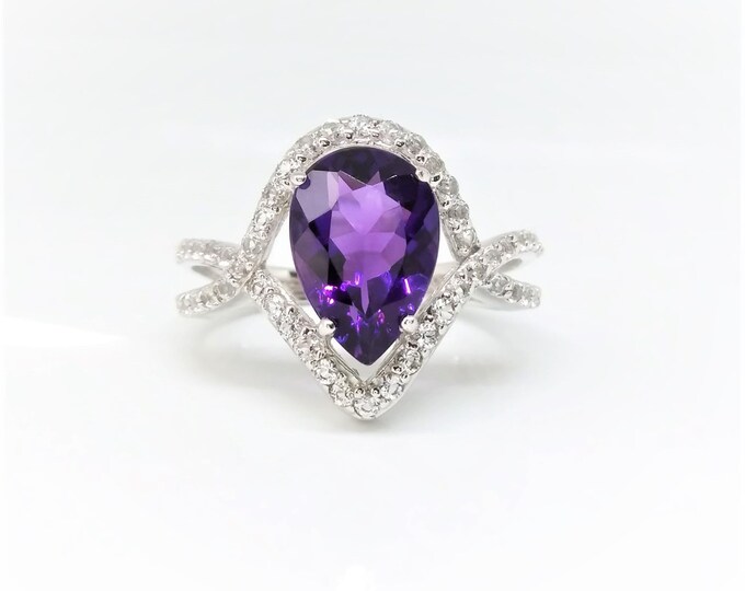 925 Sterling Silver Amethyst Split shank Ring