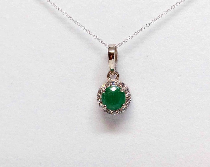 Sterling Silver And Diamond Emerald Pendant