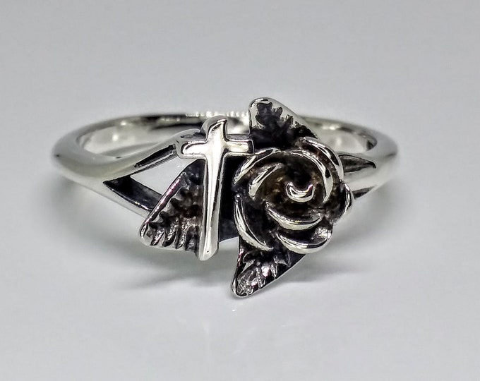 Silver Flower Cross Ring