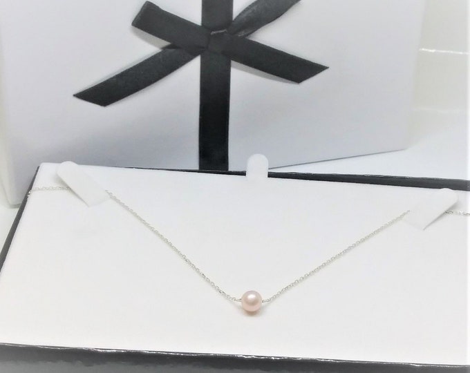 Sterling Silver Floating Pink Pearl Necklace