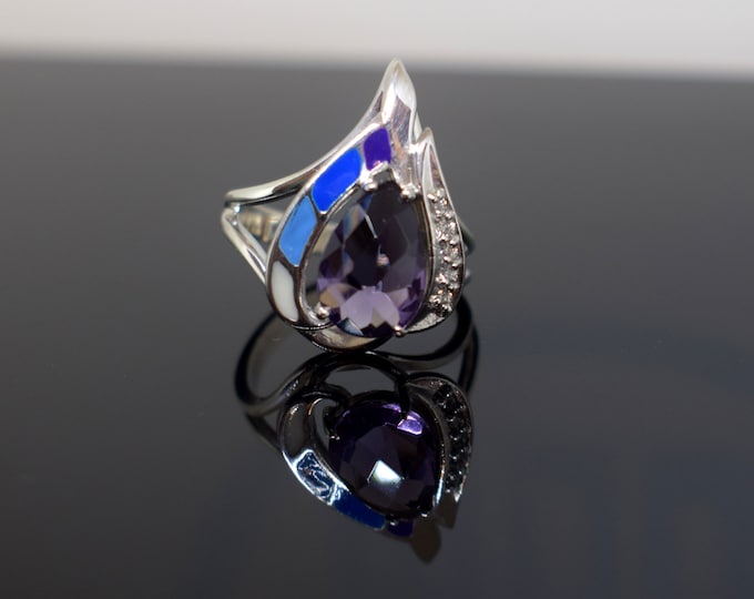 Amethyst ring with color inlay and cz's