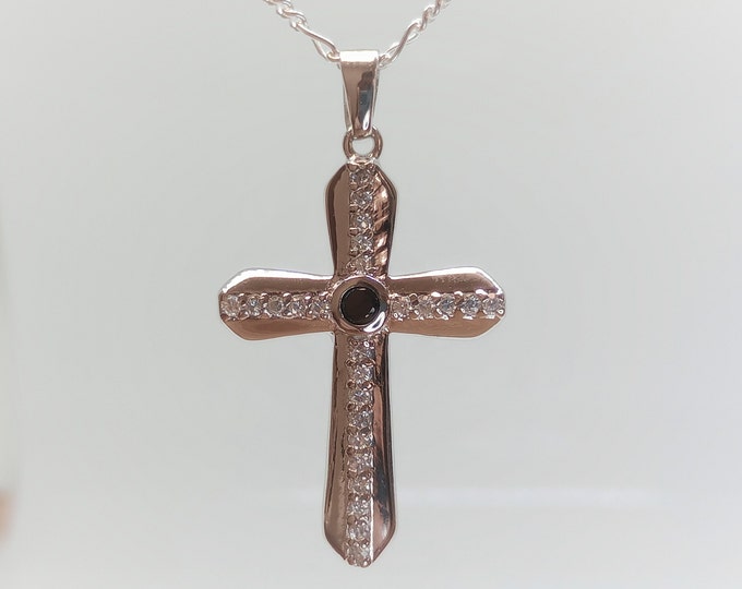 Mens Silver Cross Necklace With Stones