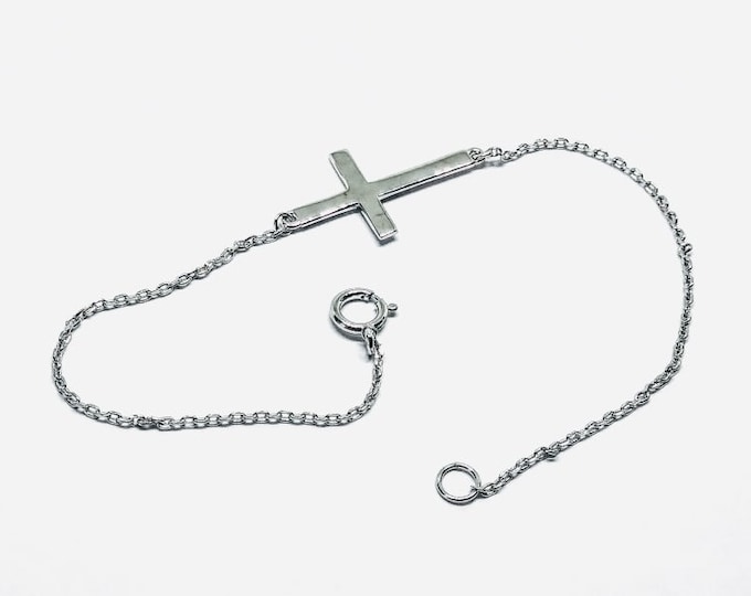 Sterling silver sideways cross bracelet | Religious bracelet