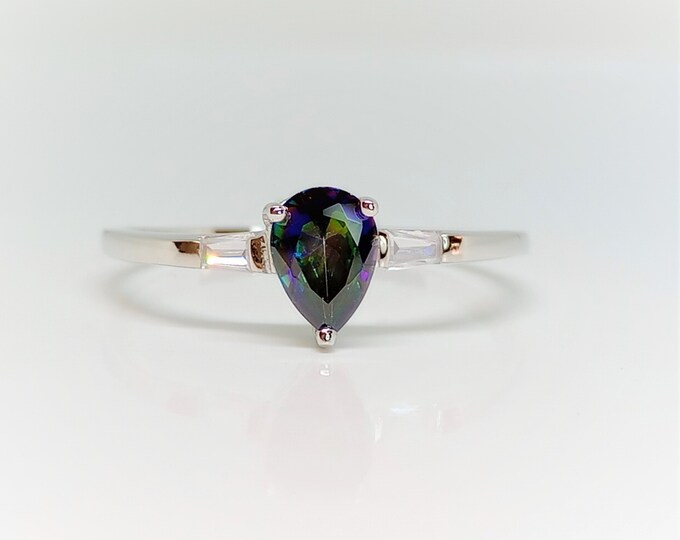 Pear Shape Sterling Silver Mystic Topaz Ring