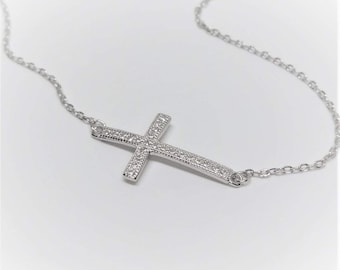 Sterling Silver CZ Cross Bracelet