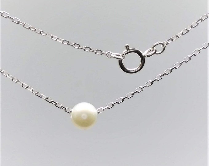 Sterling Silver Floating Pearl Necklace 16 Inch