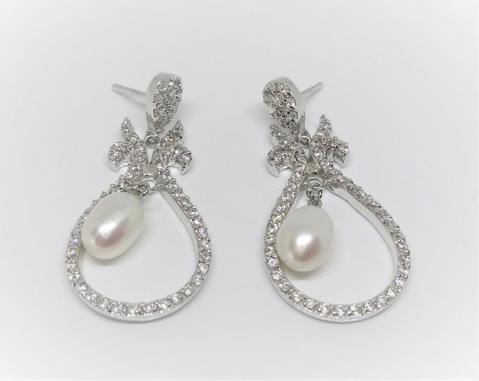 925 Sterling Silver Pearl Dangle Earrings