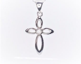 925 Sterling Silver Cross With Bezel Imitation Diamond