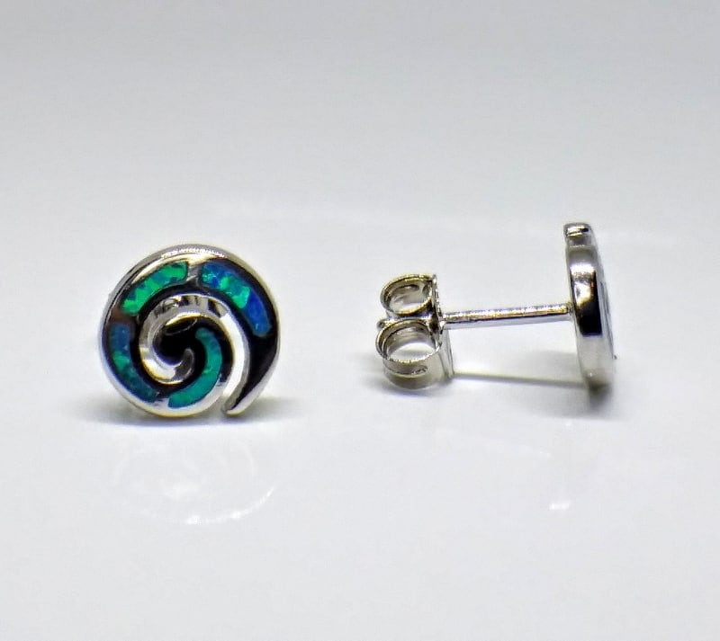 Sterling Silver Blue Opal Stud Earrings