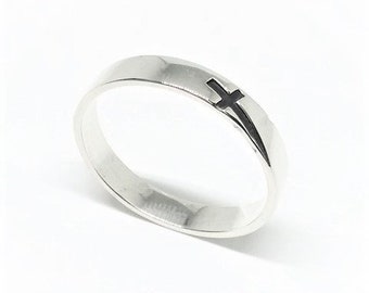 925 Sterling Silver Black Cross Ring