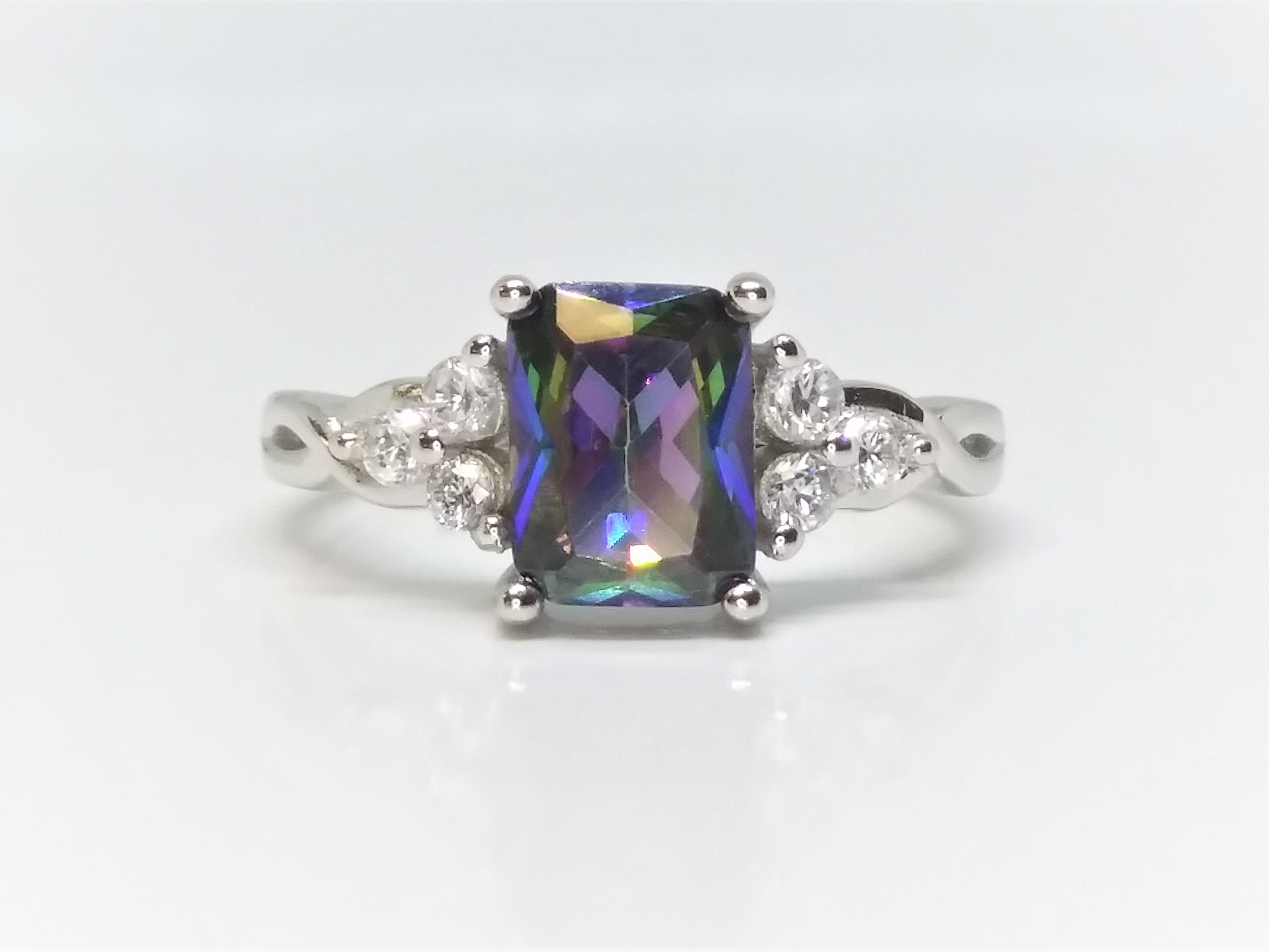 Emerald cut 2024 mystic topaz ring