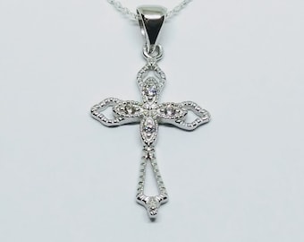 Women's Sterling Silver Cross Cubic Zirconia Pendant Necklace
