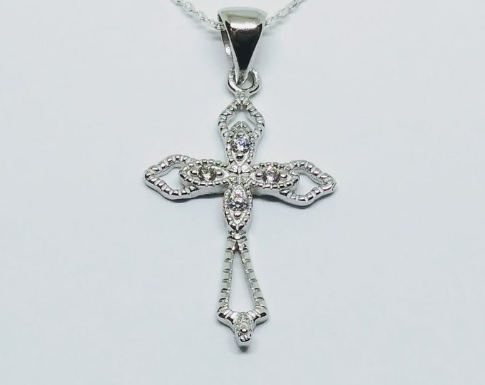 Women's Sterling Silver Cross Cubic Zirconia Pendant Necklace