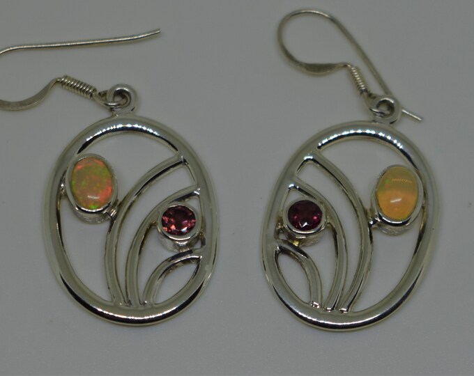 Opal and garnet earrings