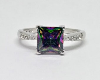 Princess cut mystic topaz sterling silver ring | Statement ring | Multi stone ring