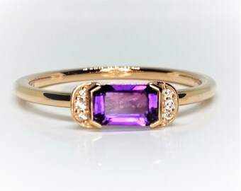 14K Rose Gold Amethyst and Diamond Stackable Ring