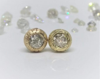 Yellow Gold Rough Set Imperfect Diamond Studs