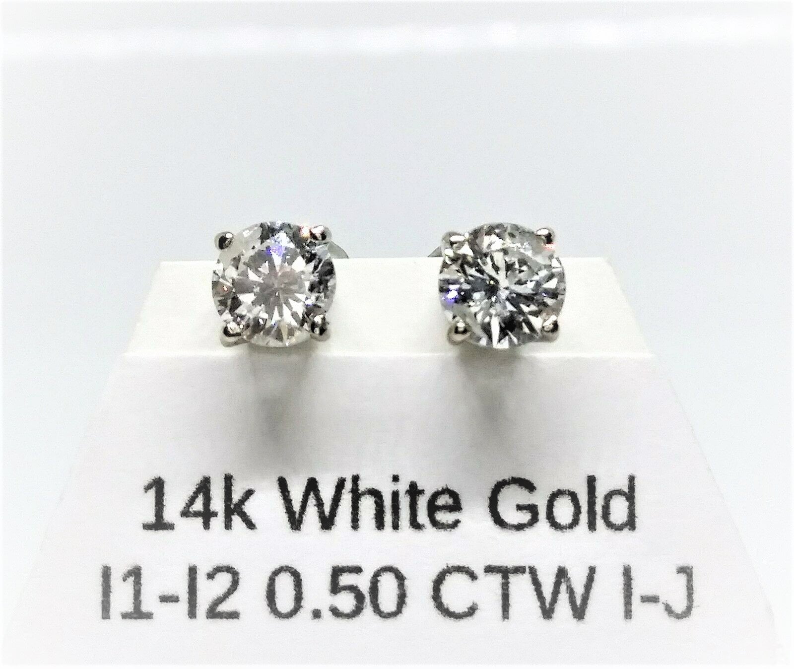 Pretty Screw-Back Diamond Stud Earrings 14K White Gold