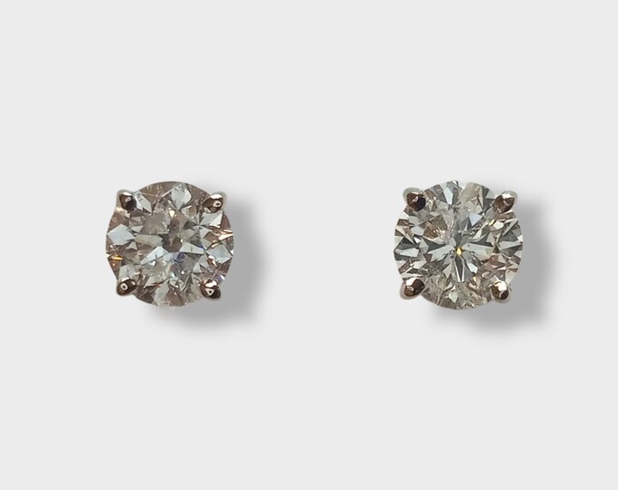 14k White Gold 0.90 Carat Natural Diamond Stud Earrings