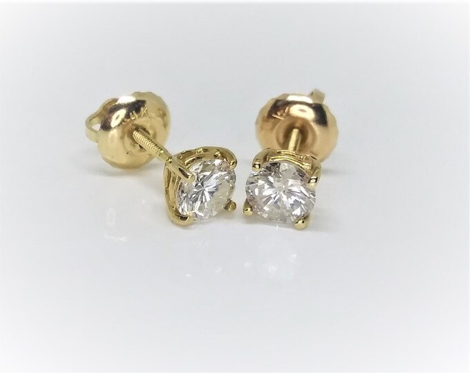 14k Yellow Gold 1/2 Carat Natural Diamond Stud Earrings