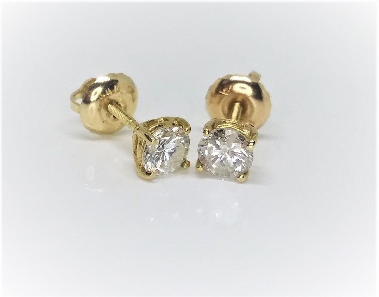 0.50 CT 14k Yellow Gold Screw Back Diamond Stud Earrings