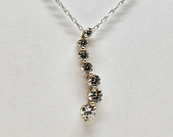 14k White Gold Tapering CZ Necklace
