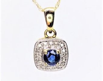 14k yellow and white gold Blue Sapphire And diamond Pendant