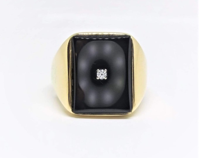 10k Yellow Gold Black Onyx Diamond Ring