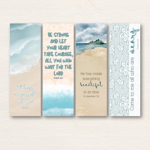 Ocean Inspired Bible Verse Bookmarks, Christian Bookmarks, Gift for Book Lover, Gift for Readers, Floral Bookmark
