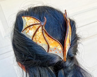 Peines de pelo de ala de dragón de oro - Ren Faire - Festival del Renacimiento - Sarah J Maas - Trono de cristal - Cuarta ala - Fantasía del dragón - Clip de pelo