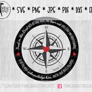 Trust in the Lord Bible Vers Kompass Plotterdatei, Scrapbooking Element für Silhouette, Cricut, Scrapbook, SVG, Png, Jpg, Pdf, Eps, Dxf