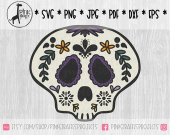 Sugar Skull Cut File, Scrapbooking Element for Silhouette, Cricut, Scrapbook, SVG, Png, Jpg, Pdf, Eps, Dxf