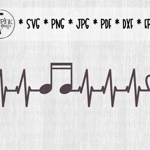 Music Lover Heartbeat Cutfile voor Silhouet, Cricut, Scrapbook, SVG, Png, Jpg, Pdf, Eps, Notities, Hart