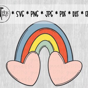 Retro Rainbow and Hearts Cut File, Scrapbooking Element for Silhouette, Cricut, Scrapbook, SVG, Png, Jpg, Pdf, Eps, Dxf